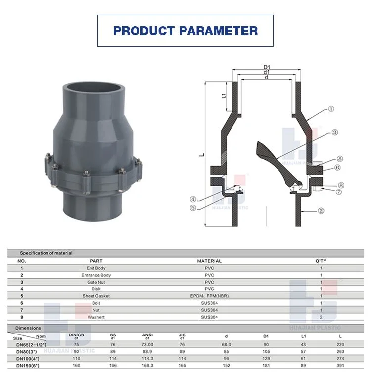 DIN ANSI Standard Check Valve 160mm White Color PVC Swing Check Valve for Water System